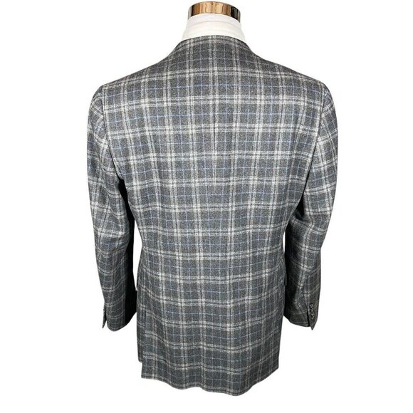 Faconnable Loro Piana Sport Coat 41R Wool Cashmere Silk Flannel Grey Plaid - Picture 6 of 16